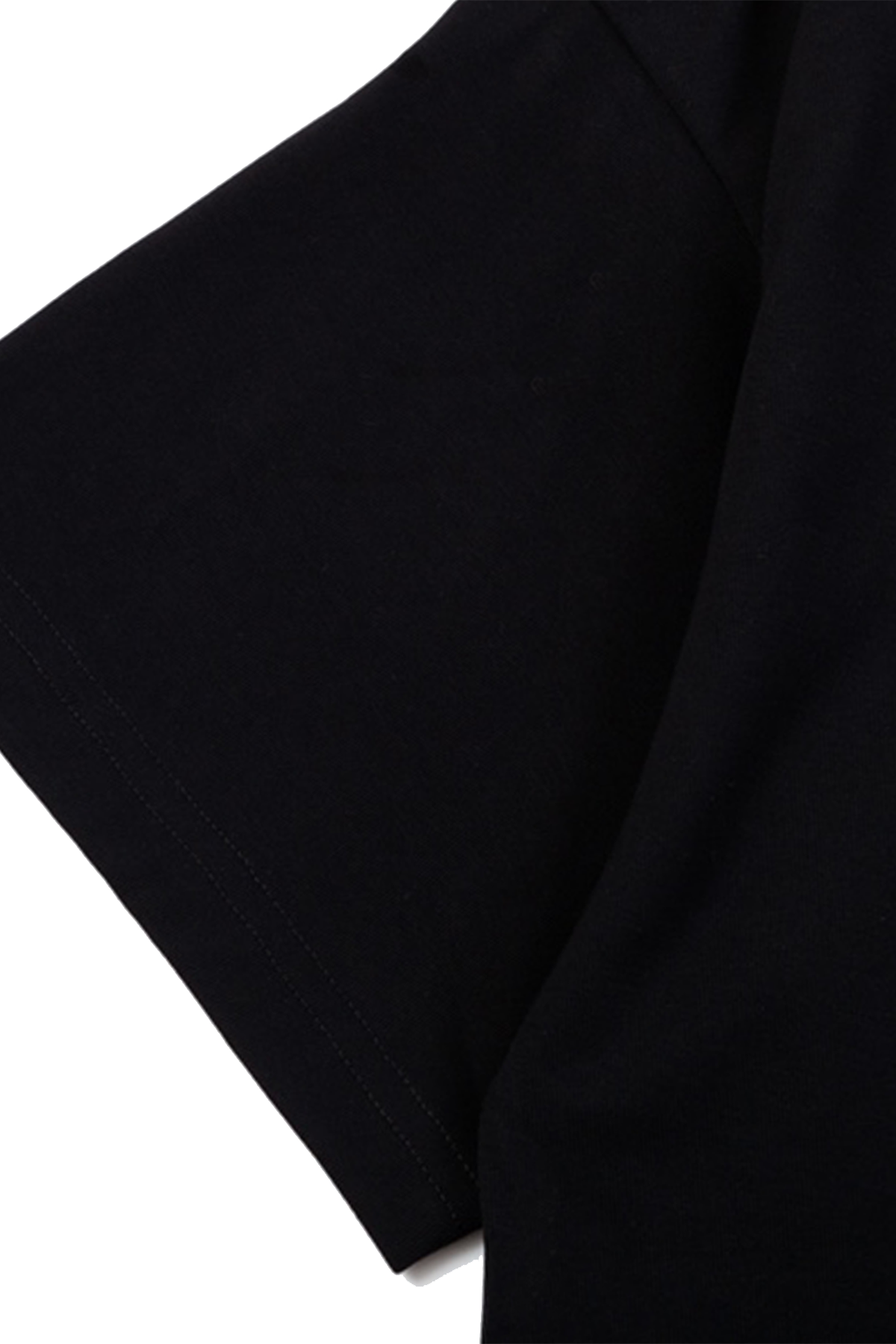 Close-up of black t-shirt sleeve on a white background