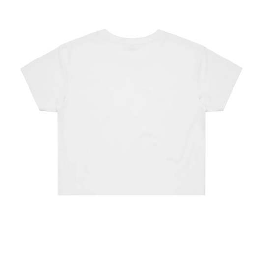 Cropped white t-shirt back on a white background