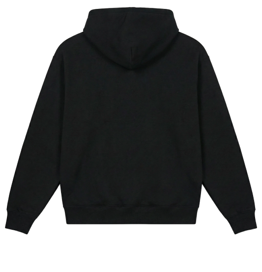 Black hoodie shown from the back on a white background