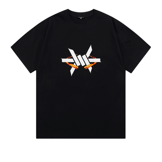 Ominous Fireball Heavyweight Oversized Tee - Black heavyweight t-shirt with a graphic print on the front.