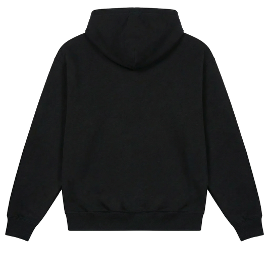 Black hoodie shown from the back on a white background