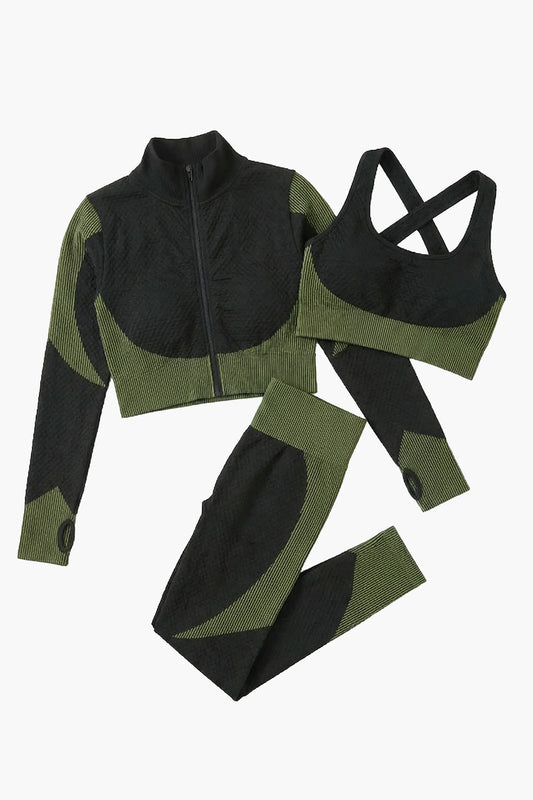 Army Green 3-Piece Gymwear Set