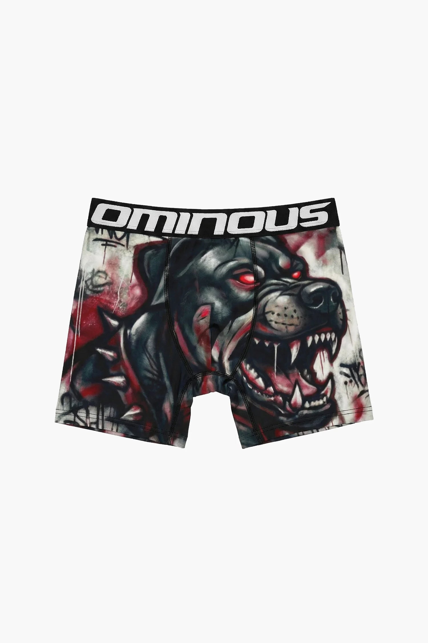 Boxer briefs with a graphic design of a black panther and the brand 'Ominous' on a white background.