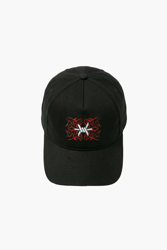 Black cap with a red and white 'Ominous' logo on a white background